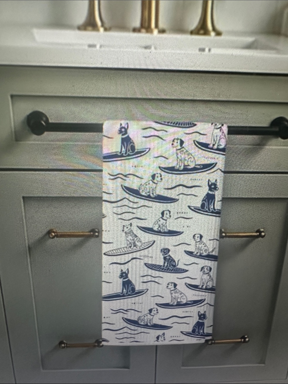Navy Dog Surf Print Microfiber Dishtowel, new